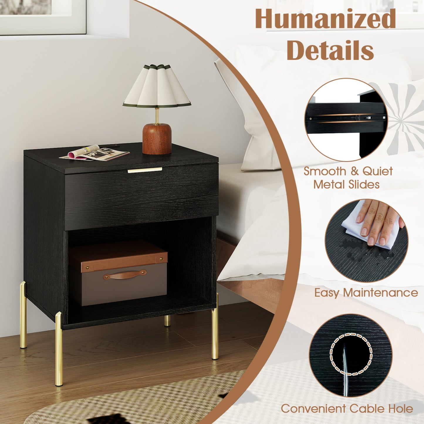 Modern Nightstand with Charging Station, Black Nightstands at Gallery Canada