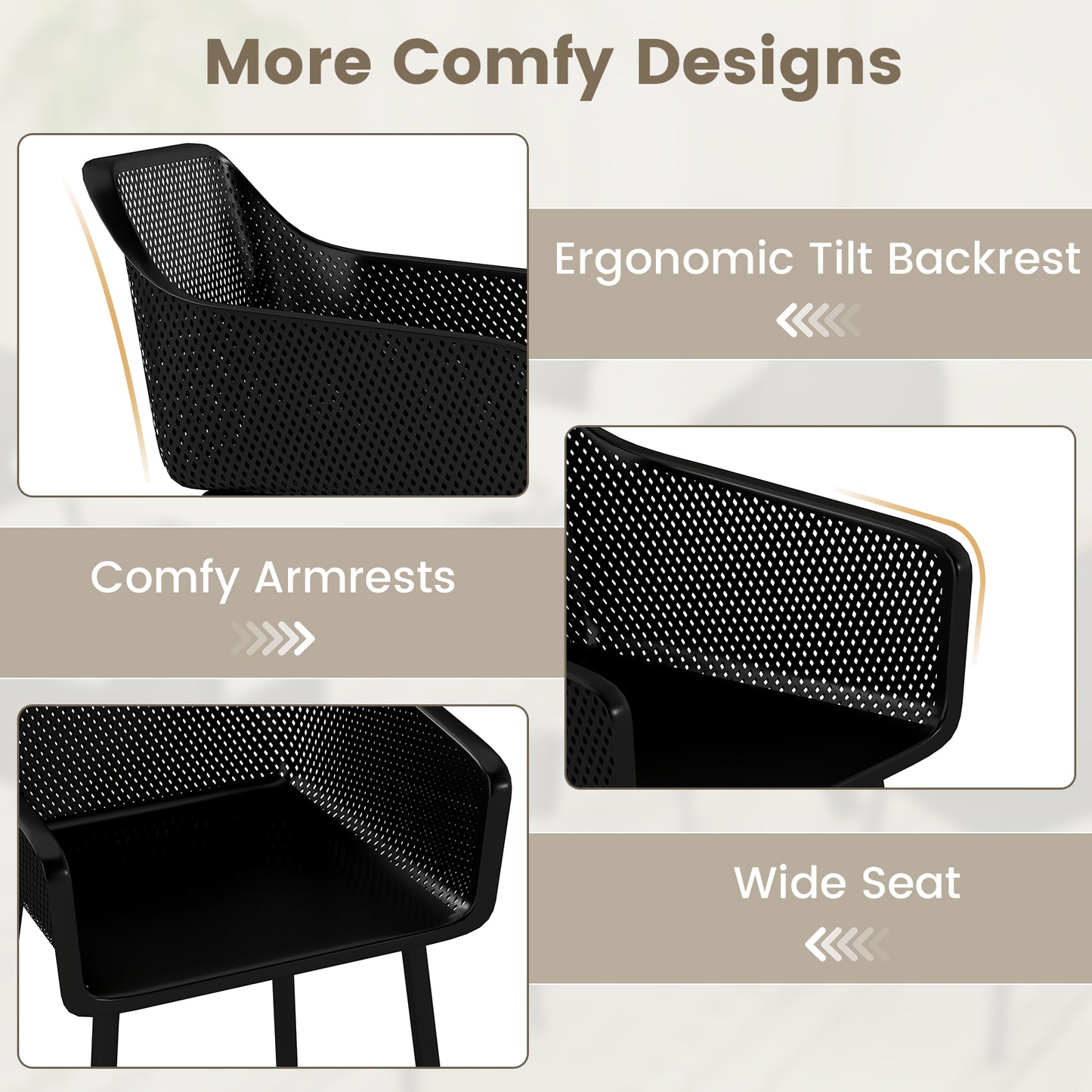 Plastic Dining Chairs, Set of 4, Kitchen Armchairs, Mesh Backrest, Black Dining Chairs at Gallery Canada