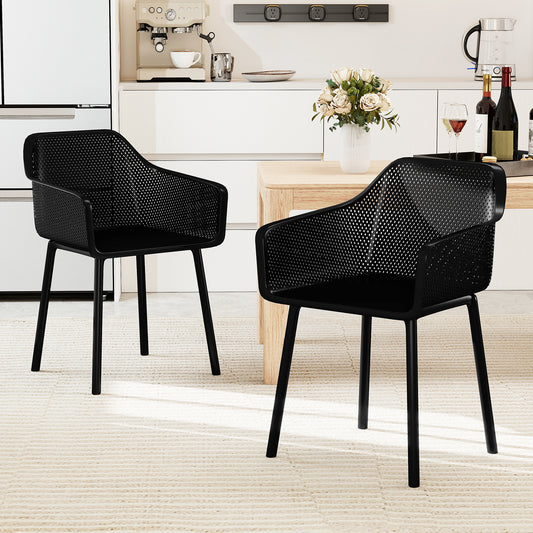Modern Plastic Dining Chairs Set of 2 Kitchen Armchairs with Breathable Mesh Backres, Black Dining Chairs Black at Gallery Canada