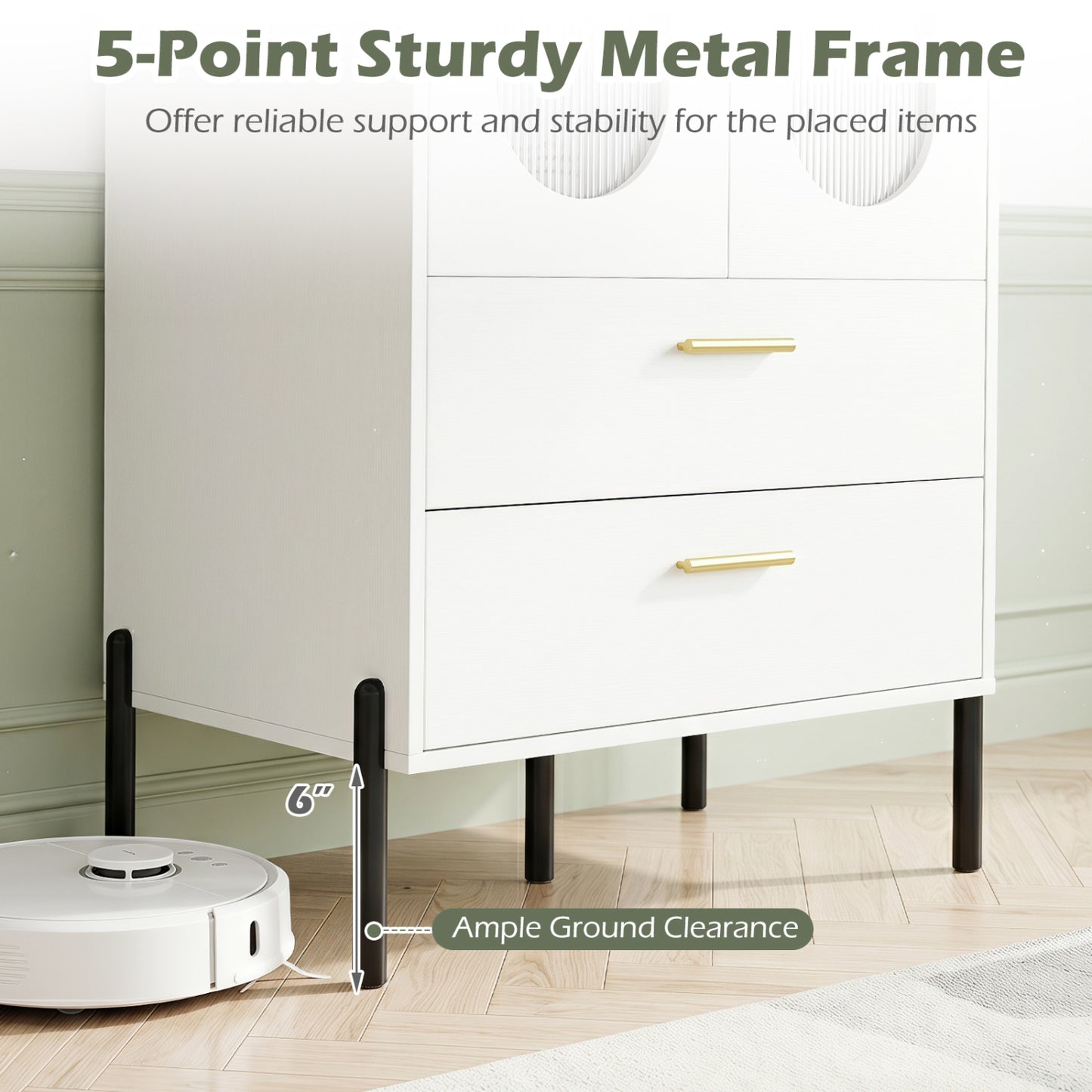 Modern Sideboard Buffet Cabinet with Fluted Doors, White