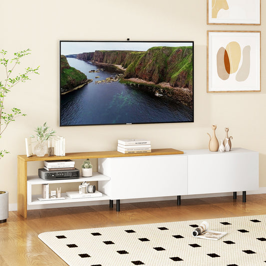 Modern TV Stand for 80 Inches TVs with Storage Shelves and Cabinets, White Entertainment Centers & TV Stands White at Gallery Canada