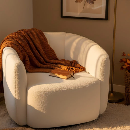 Modern Upholstered Sherpa Accent Chair, Curved Backrest, White Sofas & Loveseats White at Gallery Canada