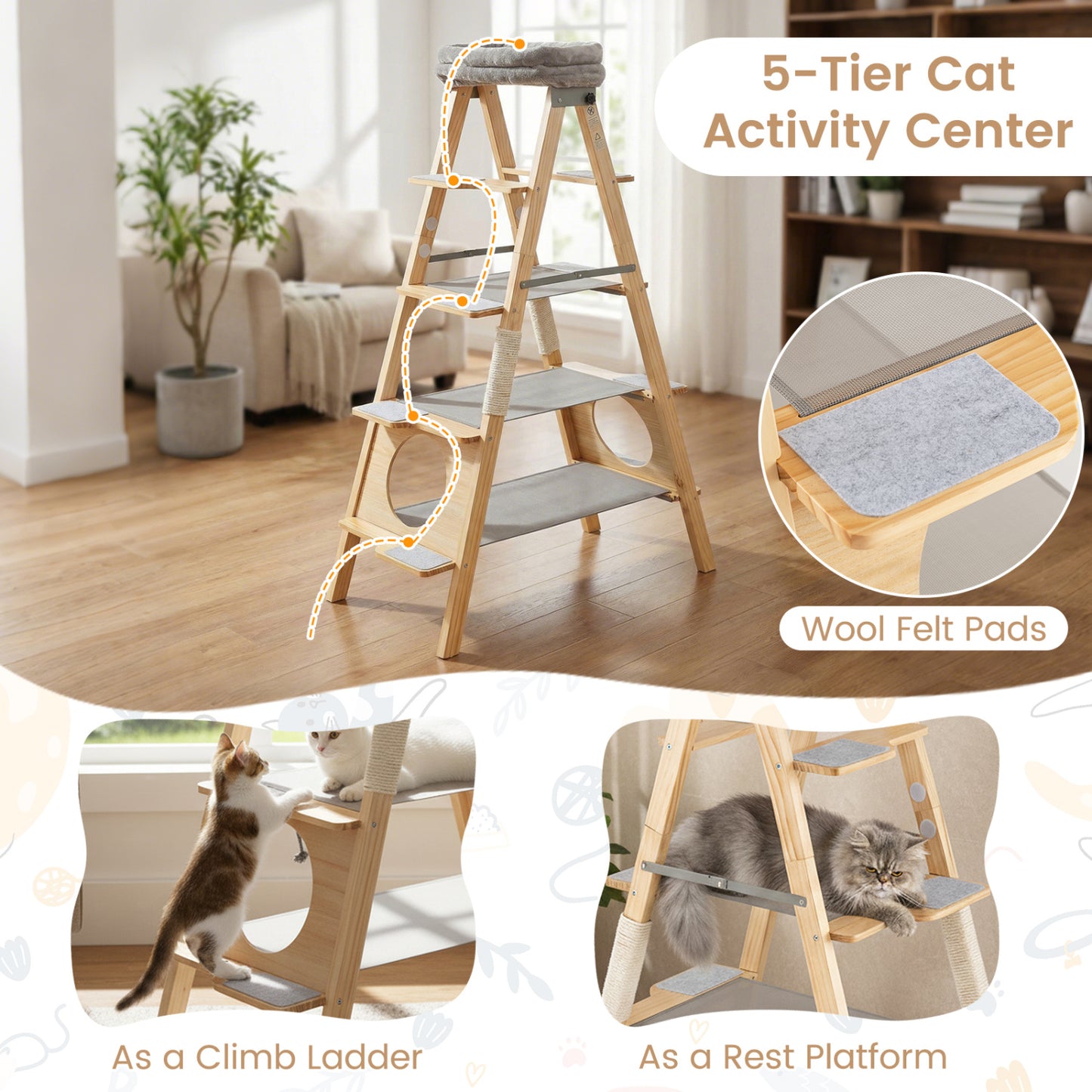 Modern Wooden Cat Tree, Foldable Cat Climbing Furniture, Gray Cat Trees Condos & Scratchers at Gallery Canada