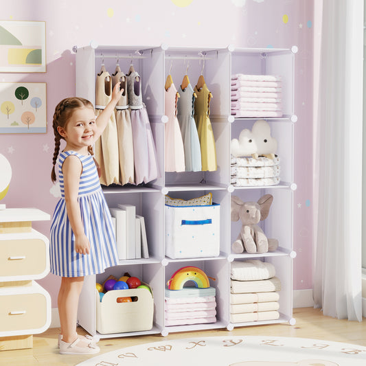 Modular Baby Wardrobe with 10 Cubes & Hanging Rod and Shelves Stackable, White Kids Storage White at Gallery Canada
