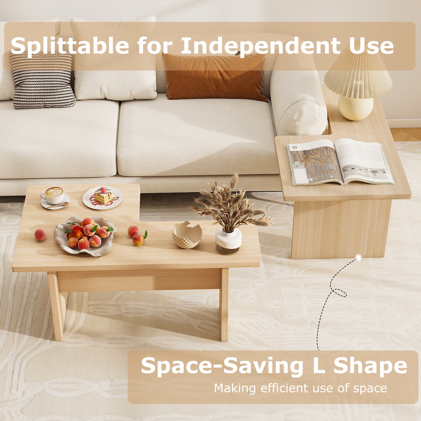Modular Coffee Table Set, L-Shaped, 2-Piece, Oak Coffee Tables at Gallery Canada