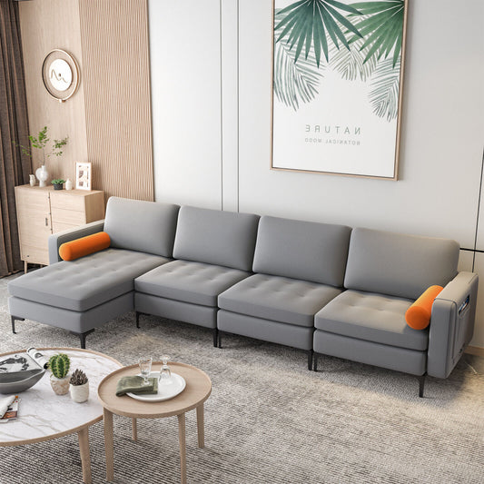 Modular L-Shaped 4-Seat Sectional Sofa, Reversible Chaise, 2 USB Ports, Gray Sofas & Loveseats Gray at Gallery Canada