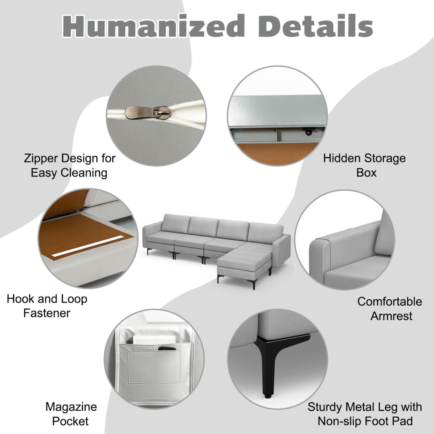 Modular L-Shaped Sectional Sofa, Reversible Ottoman, 2 USB Ports, Light Gray Sofas & Loveseats at Gallery Canada