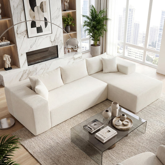 Modular Sectional Sofa Corduroy Upholstered L-shaped Sofa Couch with Deep Seats, Beige Sofas & Loveseats Beige at Gallery Canada