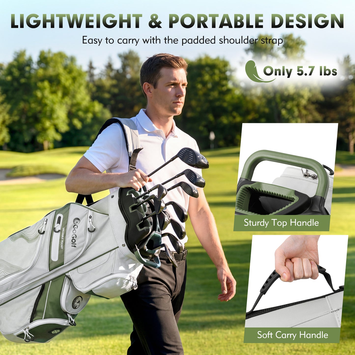 Molded Lock Top Golf Cart Bag, 14-Way Dividers, 11 Pockets, Green Golf at Gallery Canada