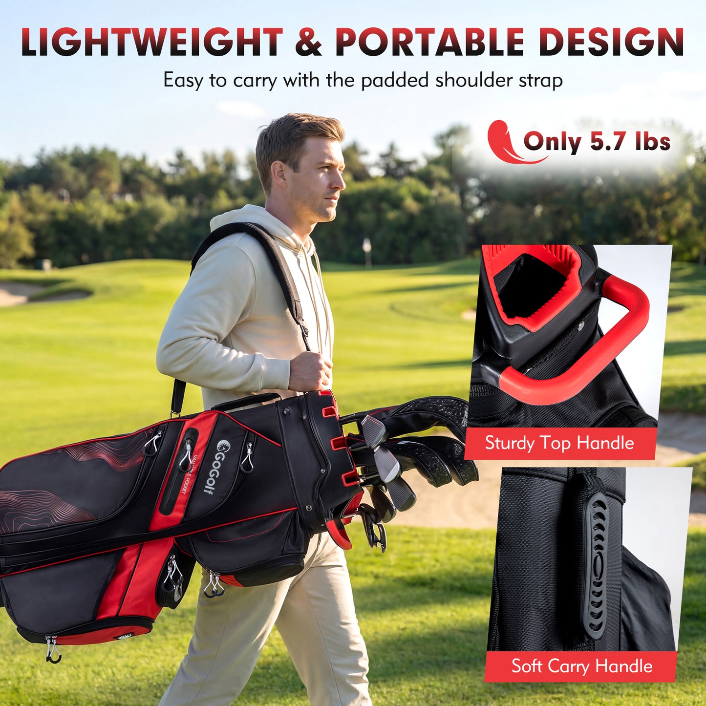 Molded Lock Top Golf Cart Bag, 14-Way Full Length Dividers, 11 Pockets, Red Golf at Gallery Canada