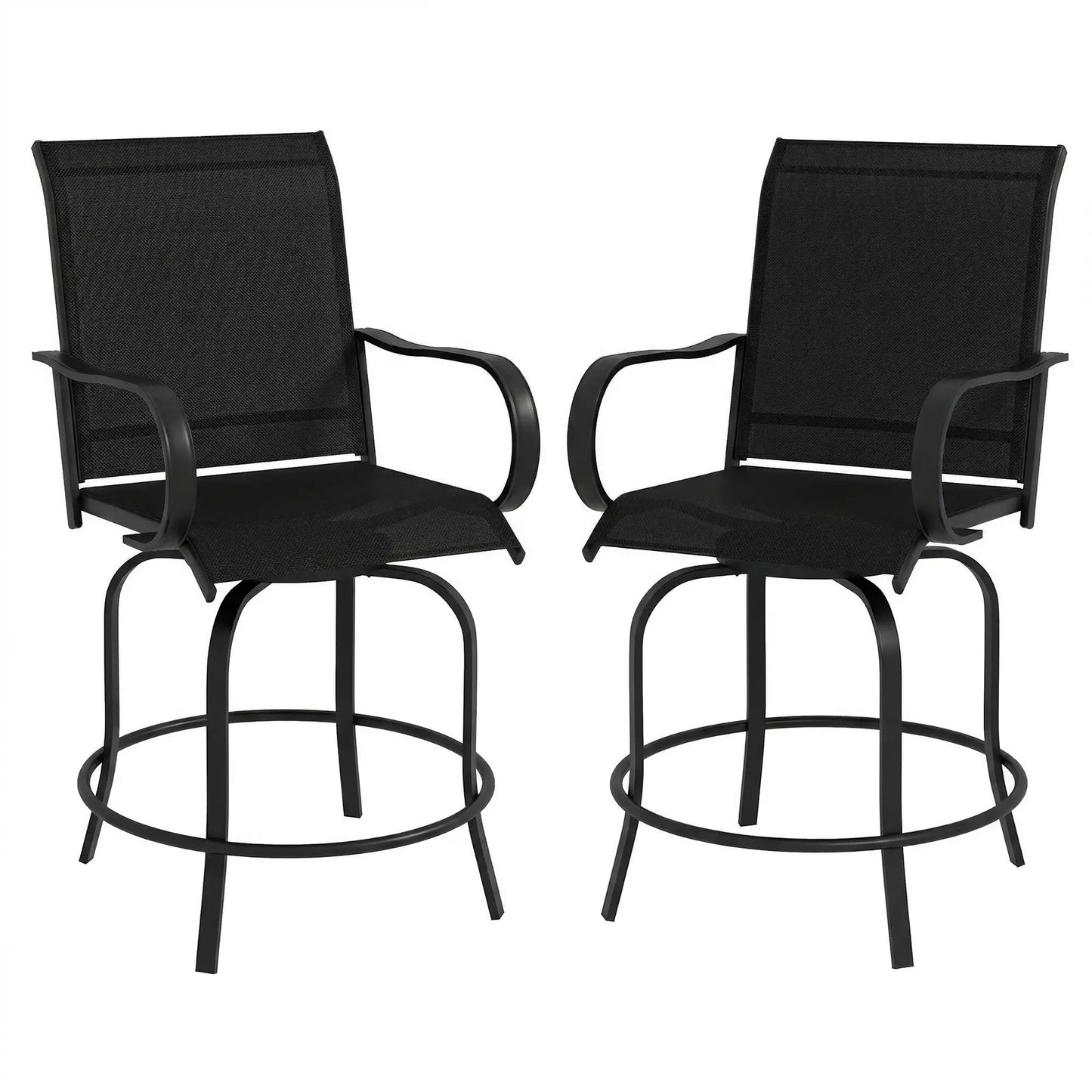 Outdoor Bar Stools Set Of 2, 27.6" x 28.7" x 48.4", Swivel Chairs, Black Bistro Sets at Gallery Canada