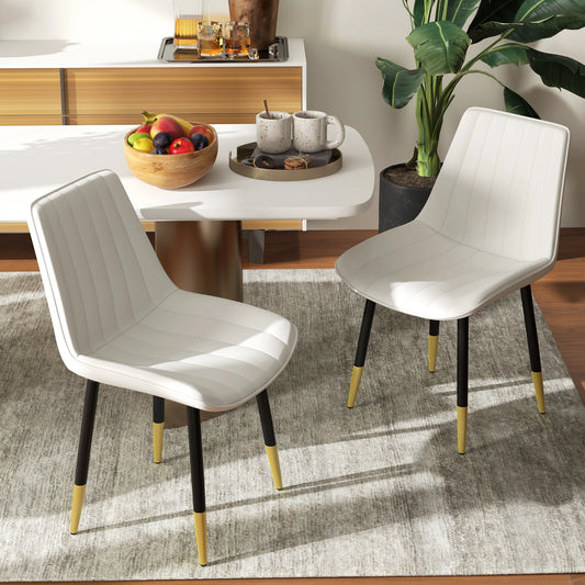 Modern Dining Chairs Set of 2, PU Leather Upholstery, Steel Legs, Cream Bar Stools Cream, Black, Gold at Gallery Canada