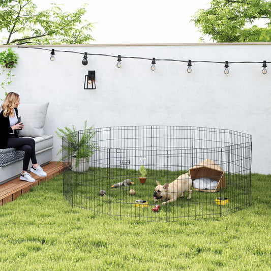 24 Inch Foldable Metal Pet Playpen, Dog Puppy Kennel Cage, 12 Panel Dog PlayPens Black at Gallery Canada