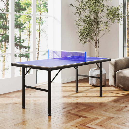 5' x 2.5' Mini Ping Pong Table, Foldable, Adjustable Feet, Blue Game Tables Blue at Gallery Canada