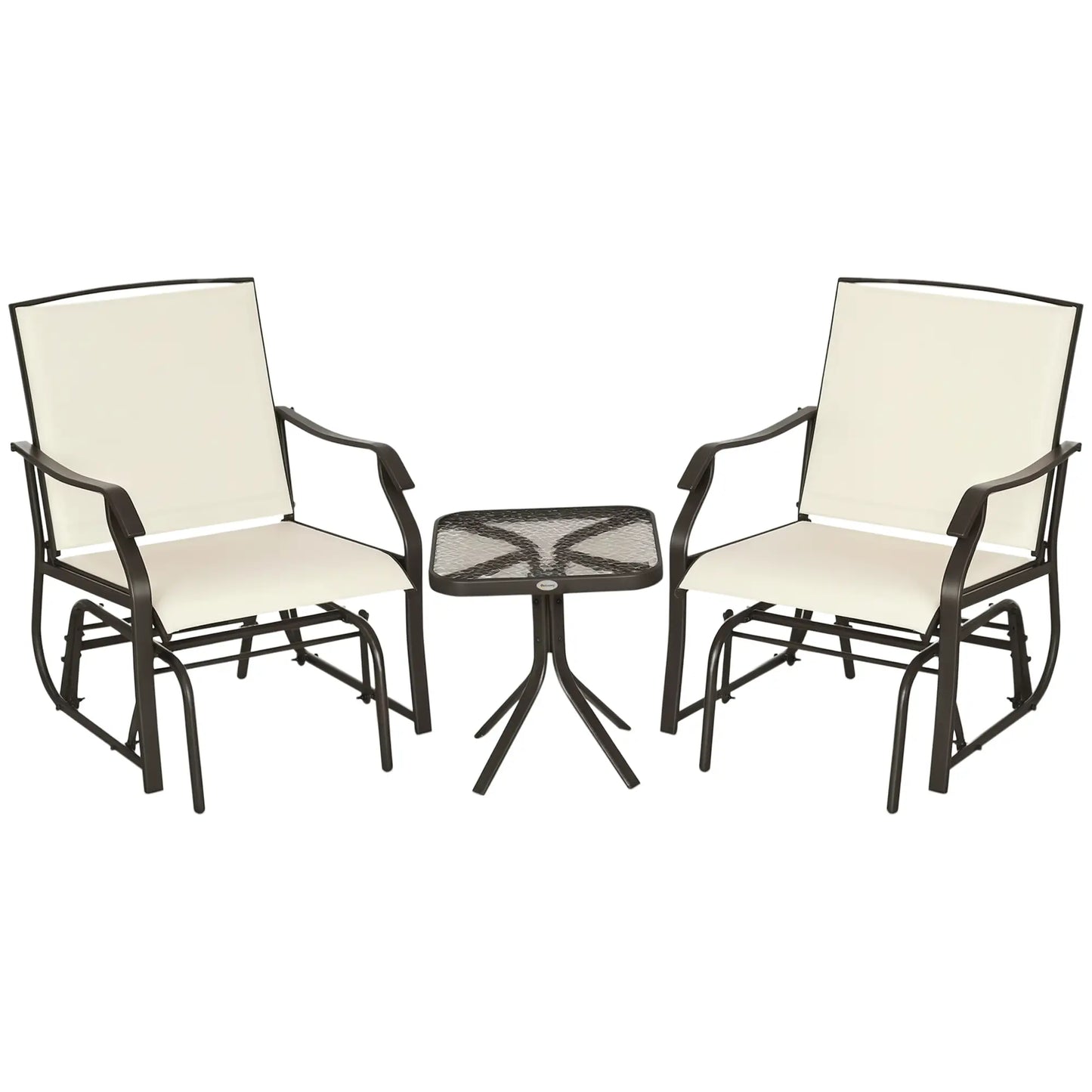 3 Piece Patio Glider Set, Breathable Mesh Seat, Glass Top Table, Cream White Outdoor Gliders at Gallery Canada