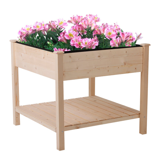 35.75'' x 35.75'' Raised Garden Bed with Liner and Drainage Holes, Outdoor Wooden Elevated Planter Box with Legs and Storage Shelf, Garden Plant Stand Box at Gallery Canada
