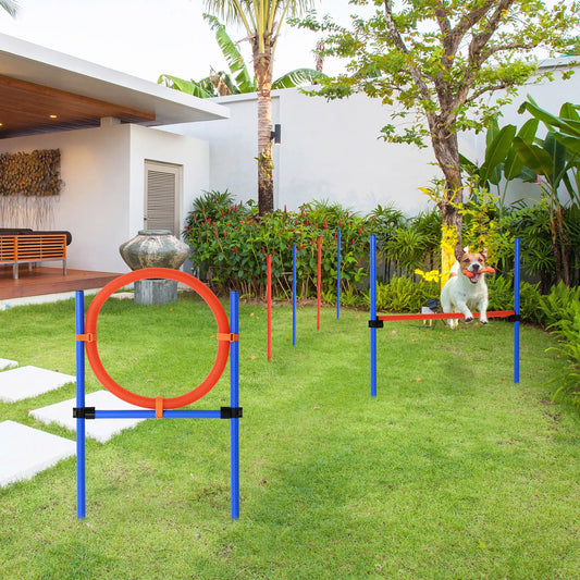 Dog Agility Training Kit, Adjustable Jump Weave Pole Ring Set Dog Agility Training Equipment Blue, Red at Gallery Canada