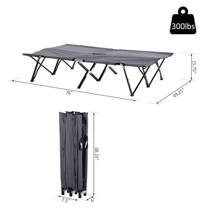 76" Two Person Folding Camping Cot Outdoor Portable Double Cot Wide Military Sleeping Bed w/ Carrying Bag Grey at Gallery Canada
