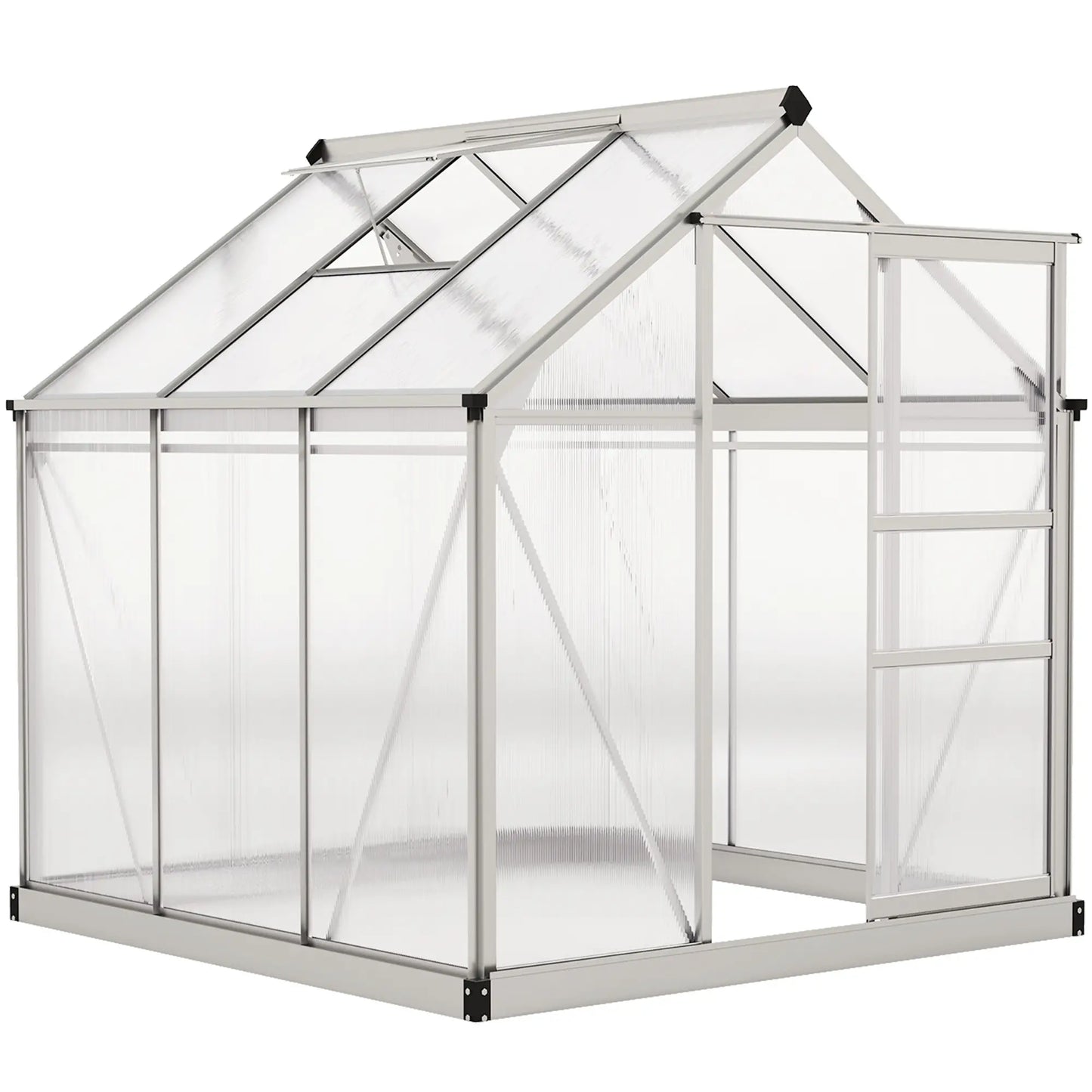 6' x 6' x 6.6' Serre en polycarbonate, Kit de jardin accessible, Argenté