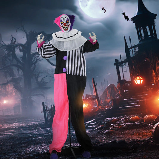 5.7Ft Animated Halloween Clown, Sound Activated, Light Up Eyes Halloween Decorations Black, White, Pink at Gallery Canada