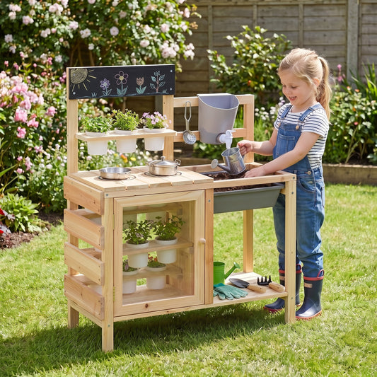 Mud Kitchen Playset With Sink, Plants Observation Room, Natural Play Kitchen Sets Natural at Gallery Canada