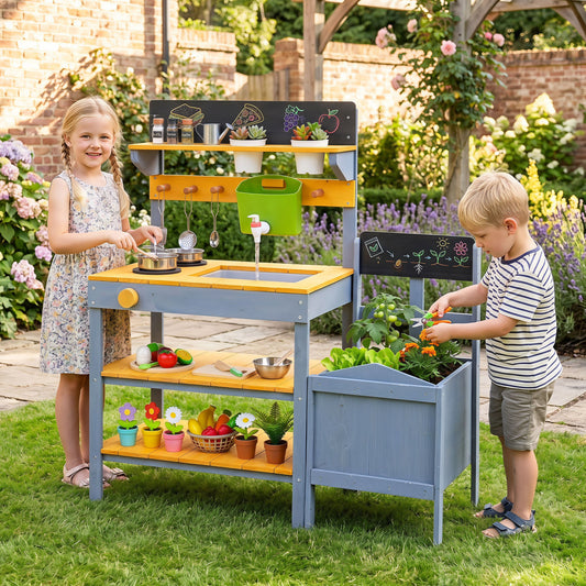 Mud Kitchen Set for Kids with Water Reservoir, Yellow Play Kitchen Sets Yellow at Gallery Canada