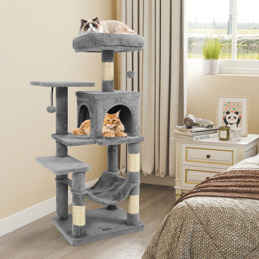 Multi-Level Cat Tower with 2-Door Condo and Padded Top Perch, Light Gray Cat Trees Condos & Scratchers Light Gray at Gallery Canada