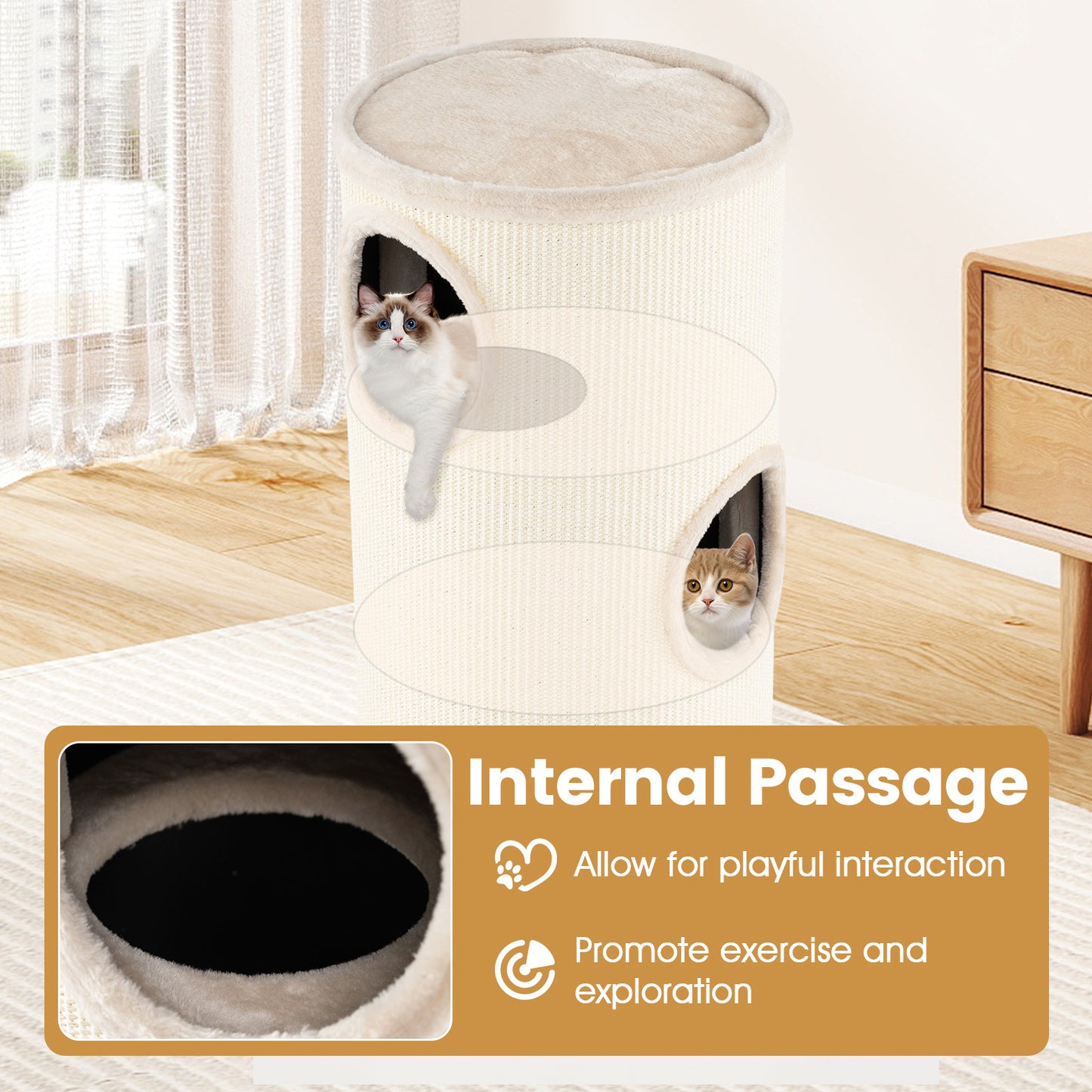 Multi-level Cat House with Sisal Scratching Pad, Beige Cat Houses at Gallery Canada