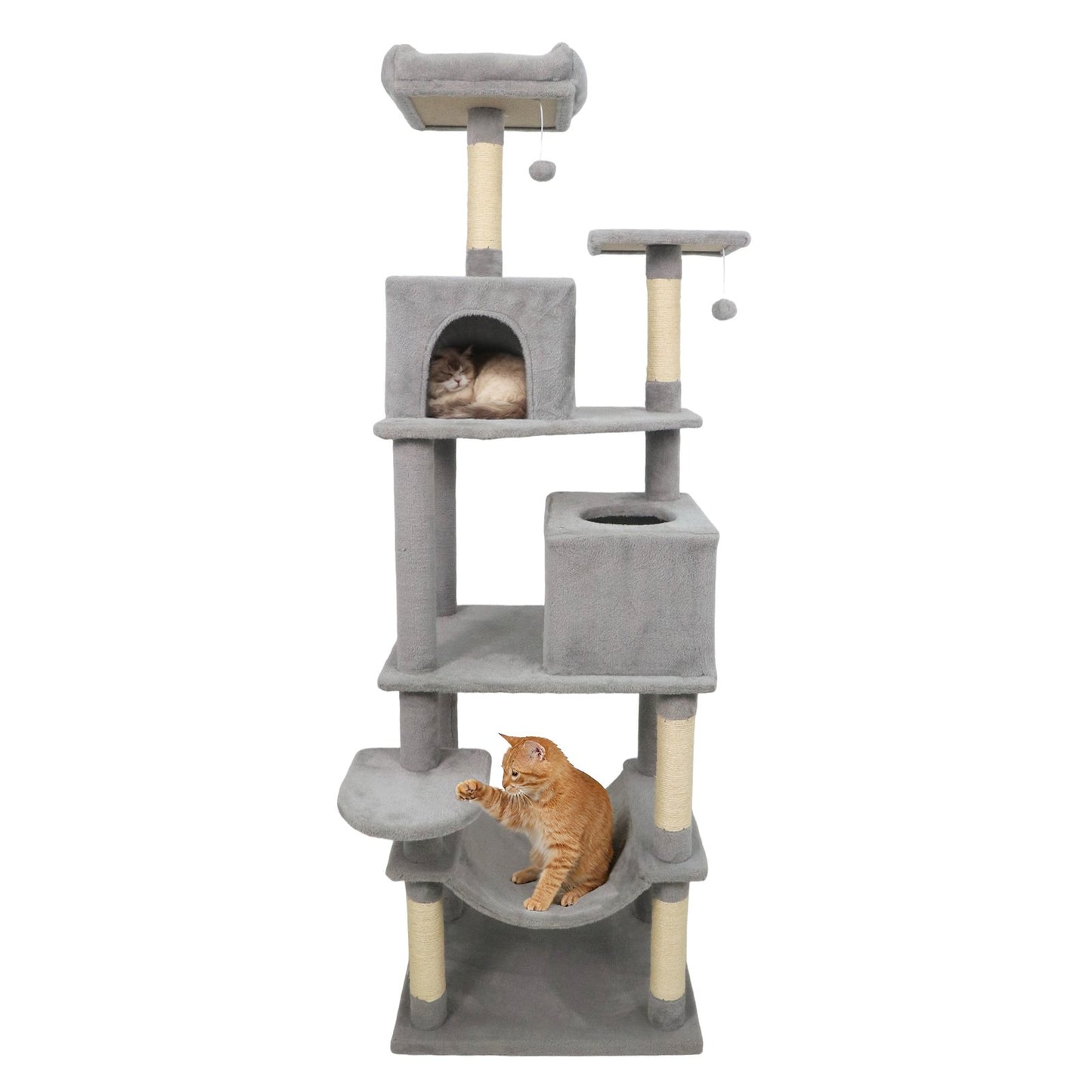 Multi-level Cat Tree Modern Cat Tower with Upholstered Perch and 2 Cat Condo, Gray Cat Trees Condos & Scratchers Gray at Gallery Canada