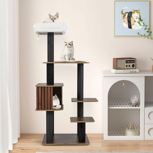 Multi-Level Cat Tree, 59.5 Inch Tall Cat Tower, Brown