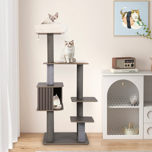 Multi-Level Cat Tree, 59.5 Inch Tall Cat Tower, Gray Cat Trees Condos & Scratchers Gray at Gallery Canada