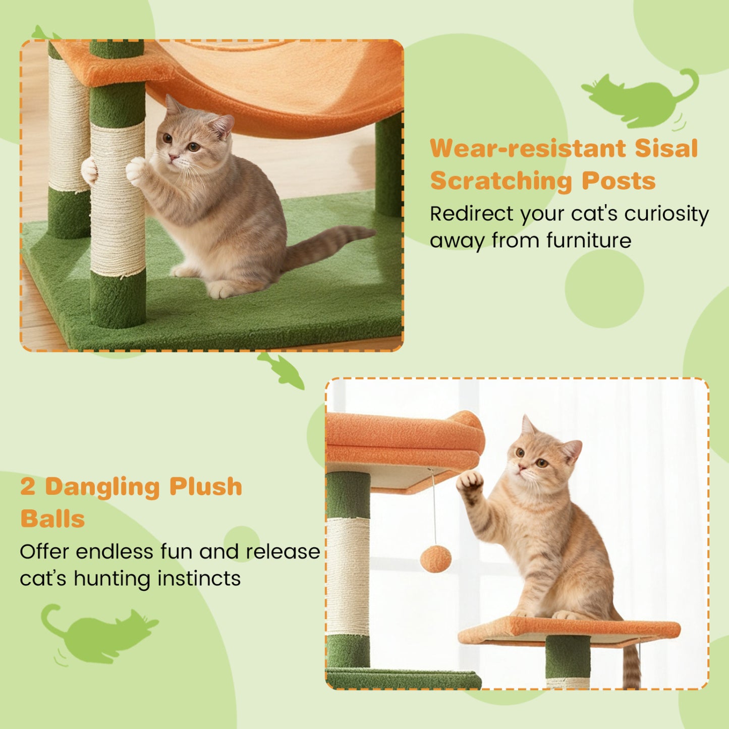 Multi-Level Cat Tree, Modern Cat Tower, Upholstered Perch, 2 Cat Condo, Green Cat Trees Condos & Scratchers at Gallery Canada