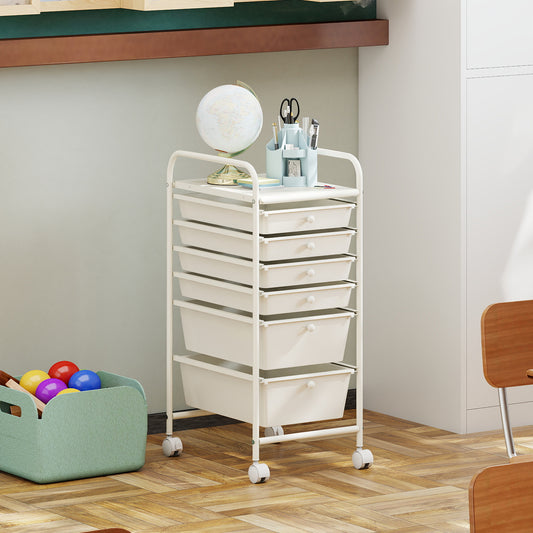 Multifunctional 6 Drawers Rolling Storage Cart Organizer, White