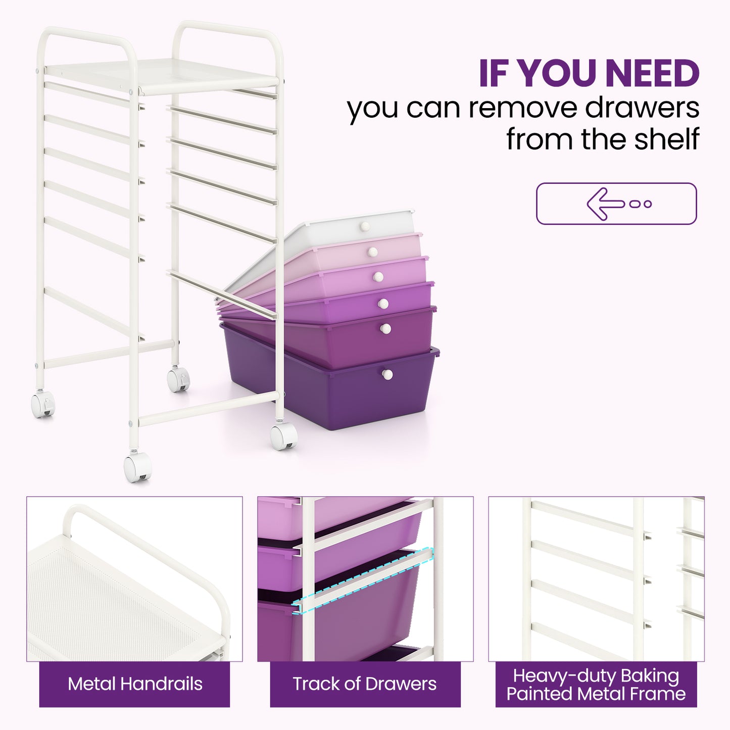 6 Drawers Rolling Storage Cart Organizer, Purple Gradient File Cabinets at Gallery Canada