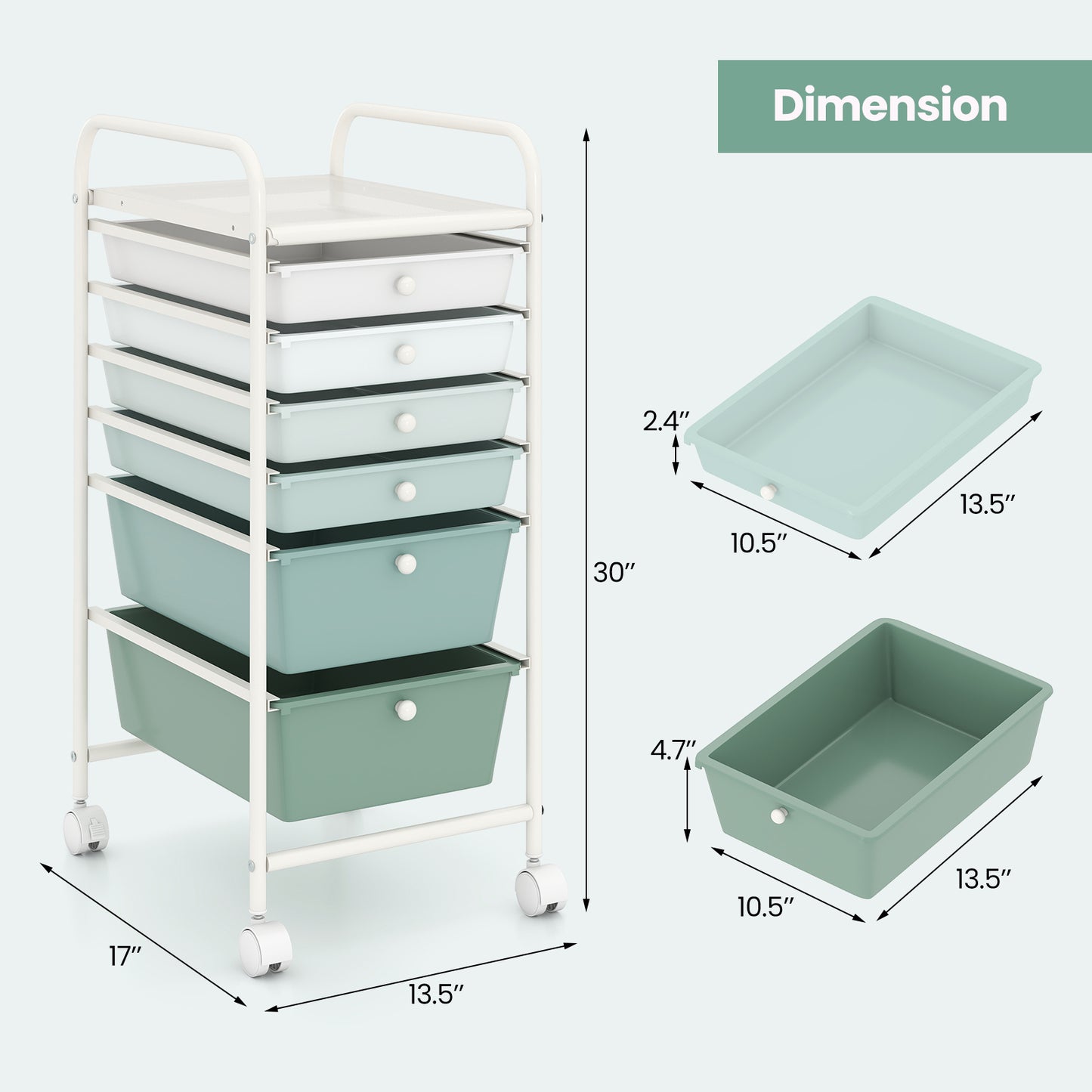 Multifunctional 6 Drawers Rolling Storage Cart Organizer, Green Gradient File Cabinets at Gallery Canada