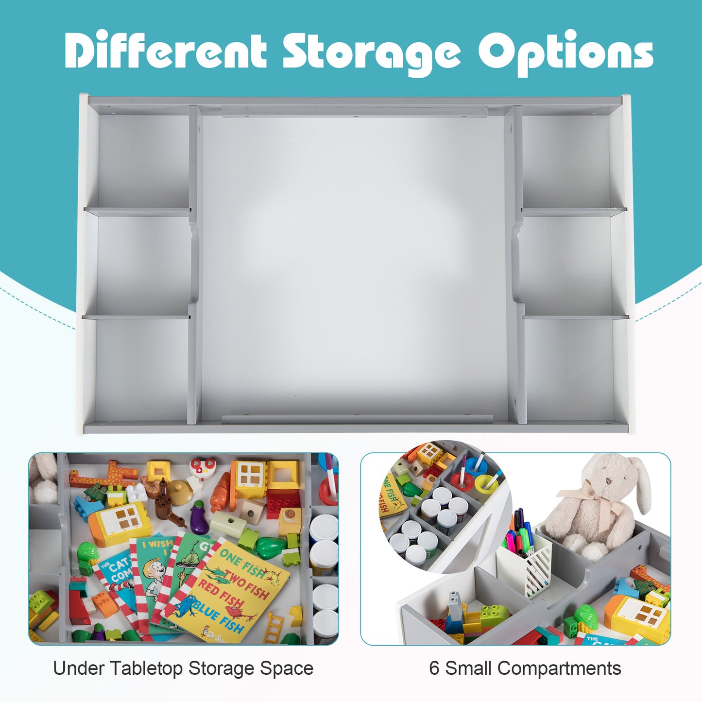 Multifunctional Kids Table and 2 Chairs Set with Chalkboard, Gray Kids Table & Chair Sets at Gallery Canada