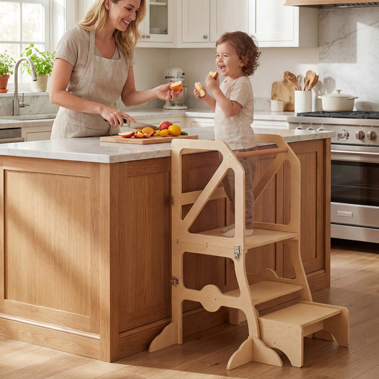 Multifunctional Kids Kitchen Step Stool with Removable Safety Bar and Fixing Buckles Toddler & Kids Furniture Options at Gallery Canada