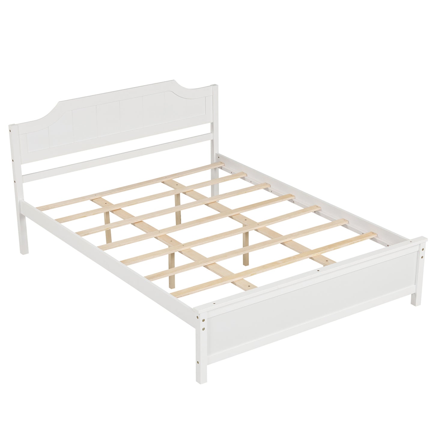 Solid Wood Platform Bed Frame with Headboard, Queen, White