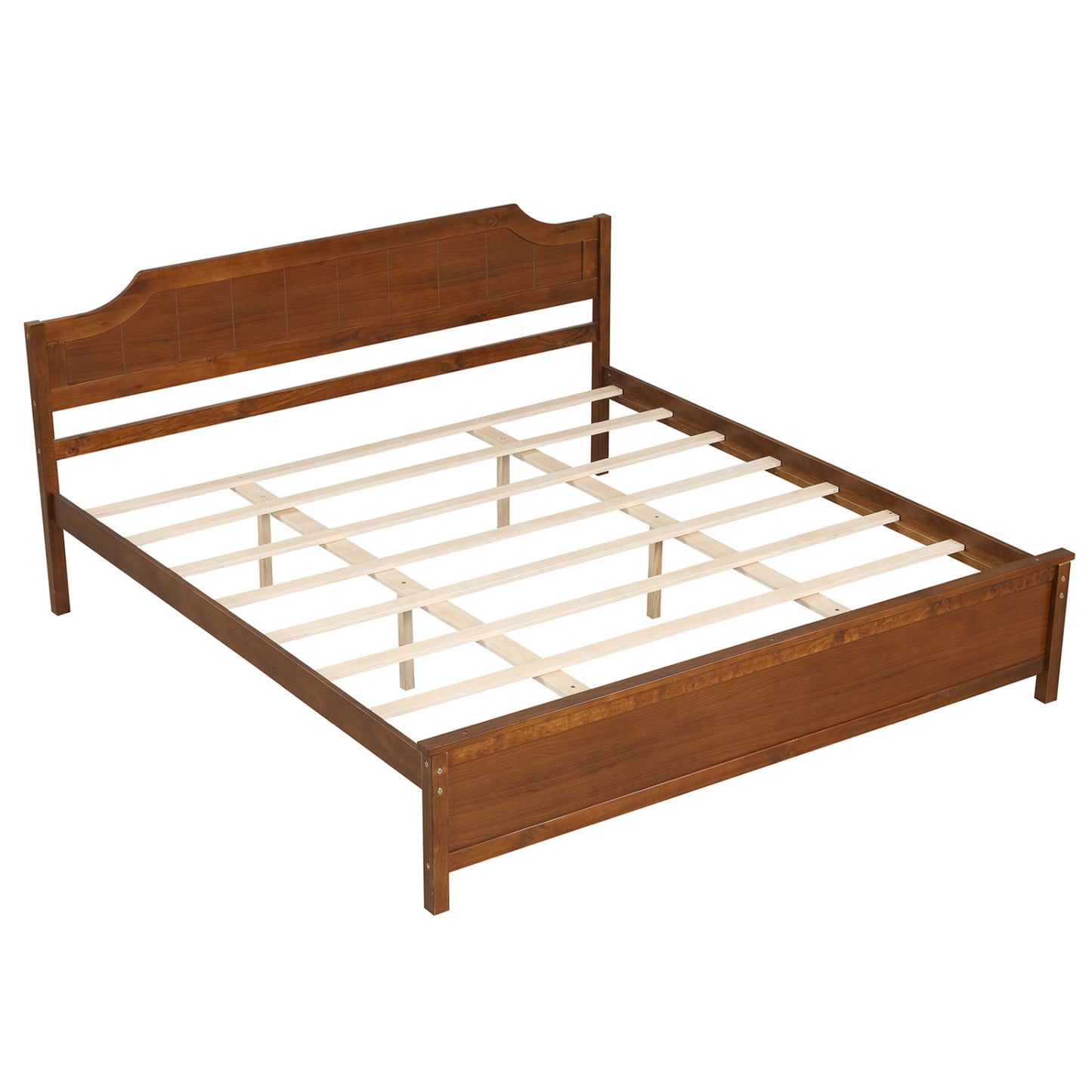 Solid Wood Platform Bed Frame with Headboard, King, Walnut