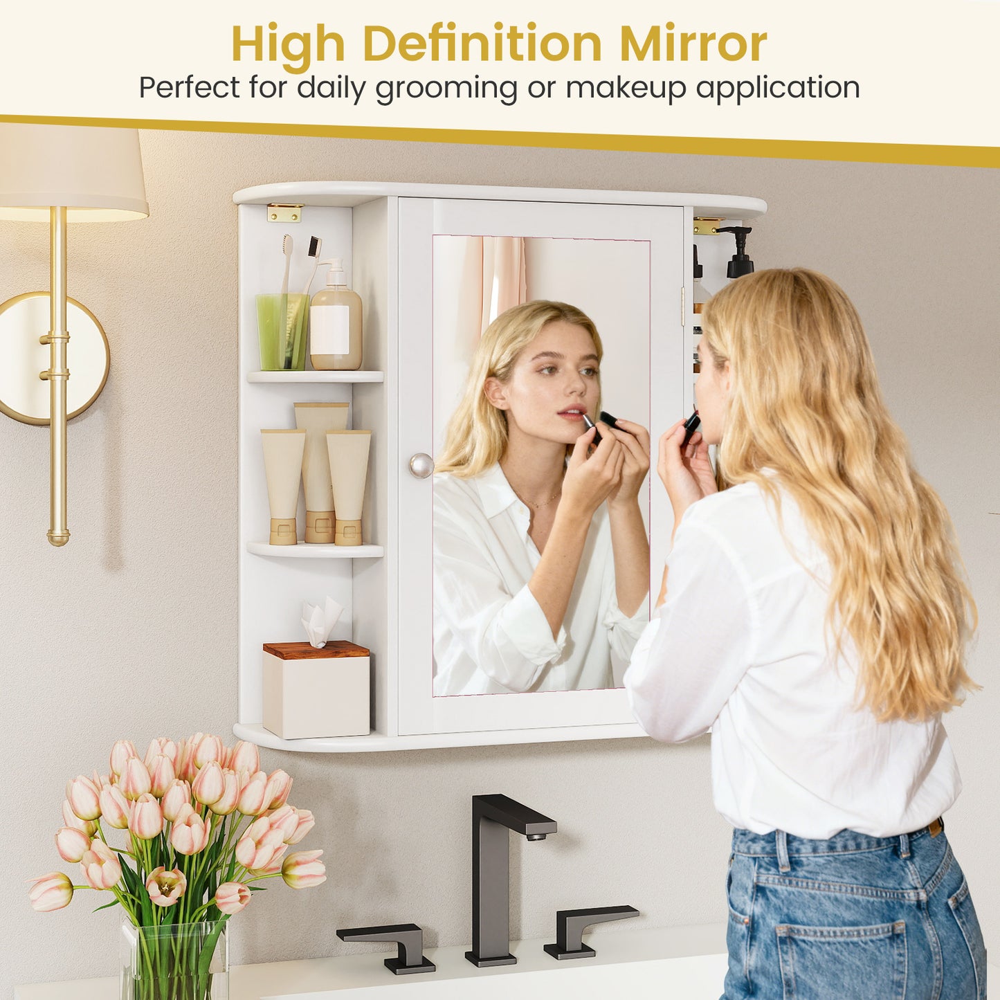 Multipurpose Mount Wall Mirror Bathroom Storage Cabinet, White Wall Cabinets at Gallery Canada