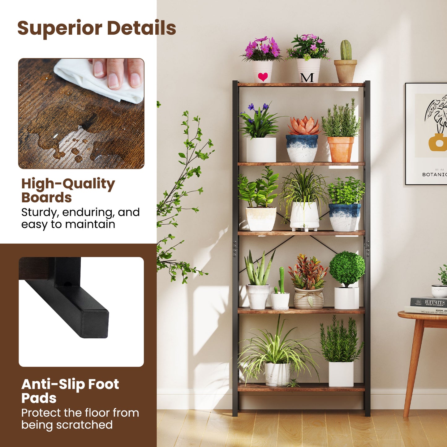 Multipurpose Open Bookcase Industrial Rack Wide Standing Storage Shelf, Brown