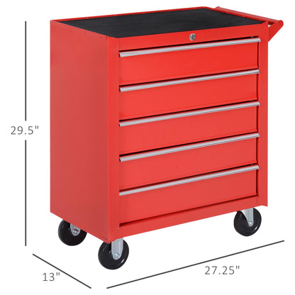 5 Drawer Roller Tool Chest, Mobile Lockable Toolbox, Storage Organizer with Handle for Workshop Mechanics Garage, Red at Gallery Canada