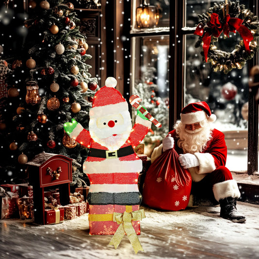 Père Noël lumineux de 3 pieds, 97 LED, piquets, attaches zippées, étanche IP44