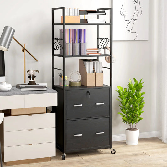 Mobile 2 Drawer File Cabinet, Adjustable Hanging Bar, Letter A4 Legal Size, Black Office Cabinets & Cupboards Black at Gallery Canada