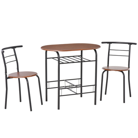 Dining Table Set of 3, Oval Kitchen Table and Chairs with Storage Shelf for Small Space, Dining Room, Natural - Gallery Canada