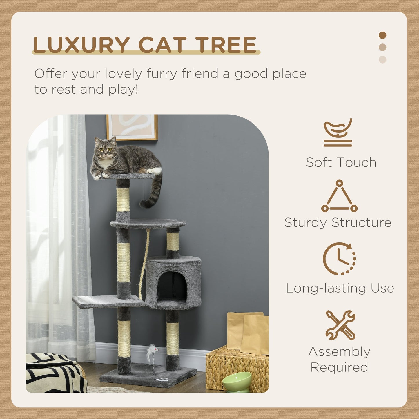 44Inch Scratching Cat Tree Multi Level Activity Center Kitty Condo Furniture Post Grey at Gallery Canada