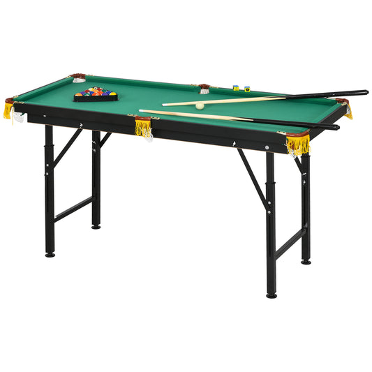 55" Pool Table Set Folding Billiard Table with Adjustable Height, 2 Cues, 16 Balls, 2 Chalks, Triangle, Brush, Green