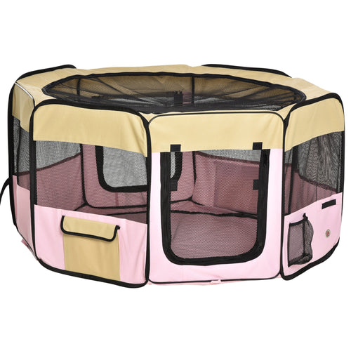 49-inch Large Exercise Puppy Pet Playpen Portable Dog Cat Pet Play Pen Pet Cage Tent Kennel Crate Pink Carry Bag Included