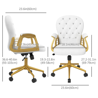 Velvet Office Desk Chair Button Tufted Vanity Chair with Swivel Wheels, Adjustable Height and Tilt Function, Cream White at Gallery Canada