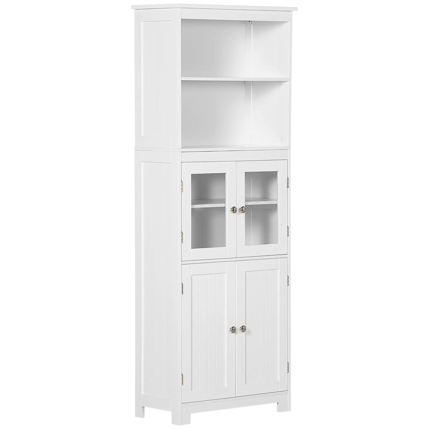 63" Small Buffet with Hutch, 4-Door Kitchen Pantry, Adjustable Shelf, White